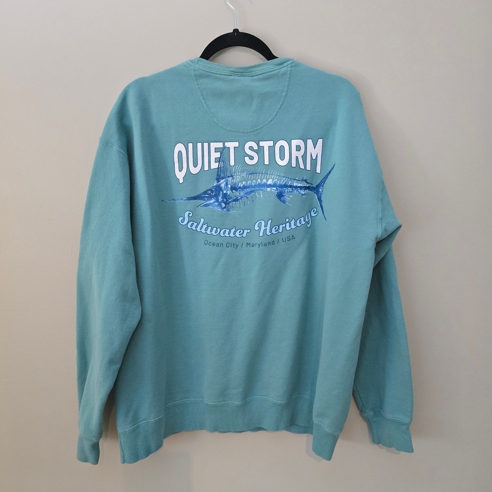Quiet Storm Surf Shop Saltwater Heritage Marlin Sweatshirt Teal Large Ocean City